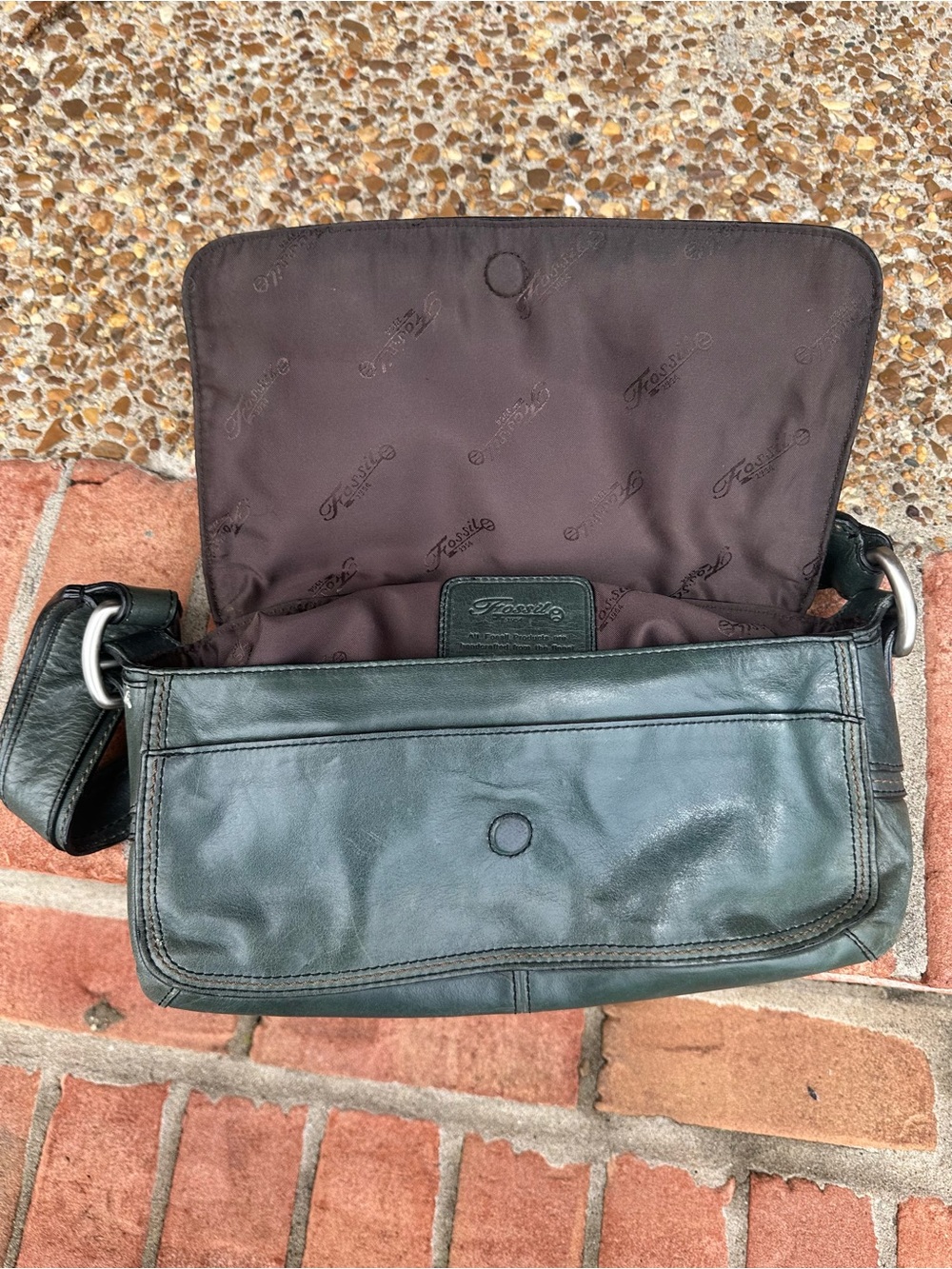 FOSSIL Vintage Distressed Green/Teal Leather Flap Shoulder Bag ZB2393 Y2K - Picture 10 of 13